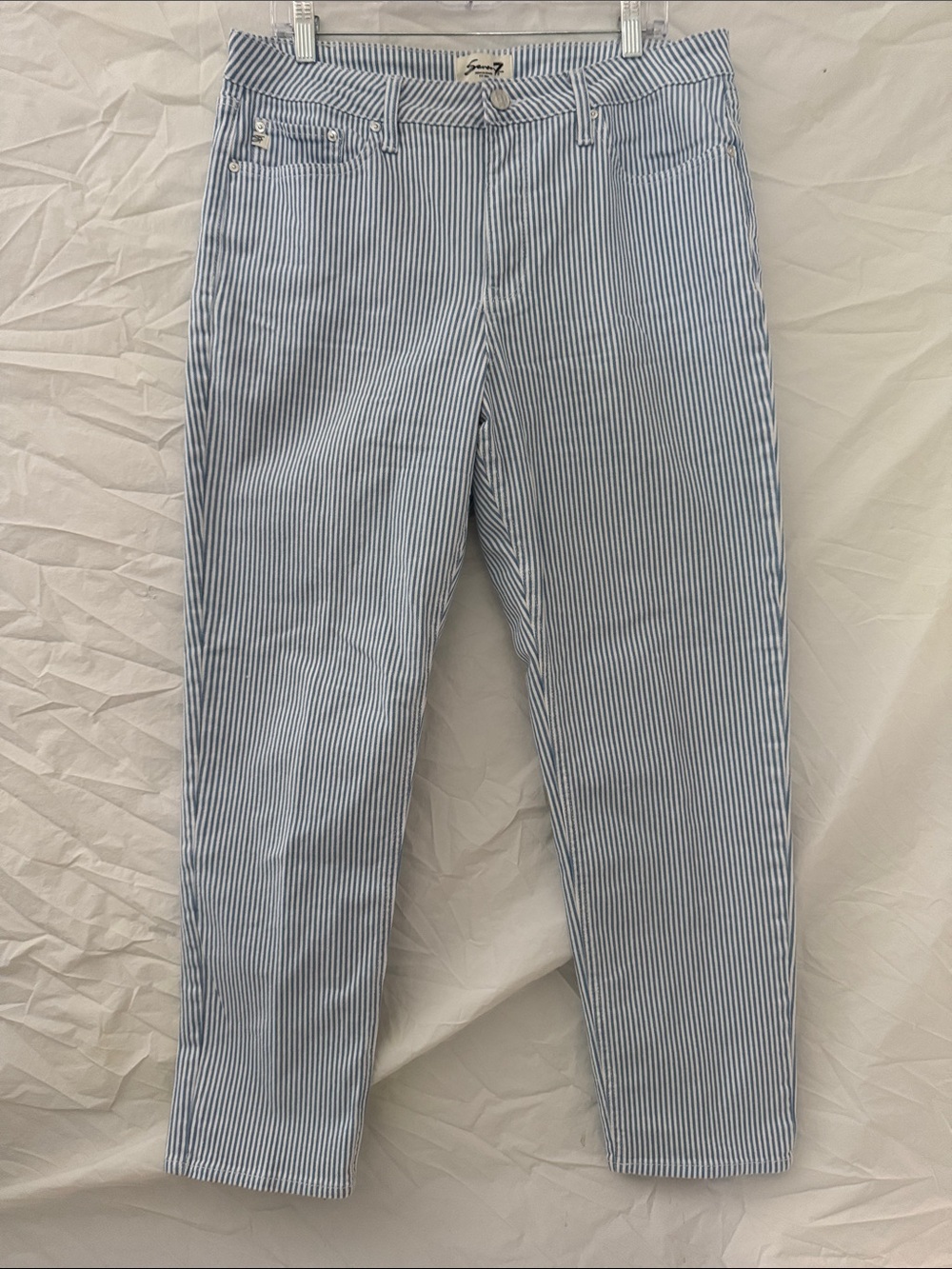 Seven7 Light Blue & White Denim Straight Leg Jeans